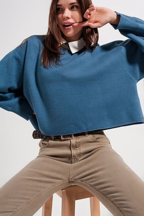 Batwing cropped jumper in navy