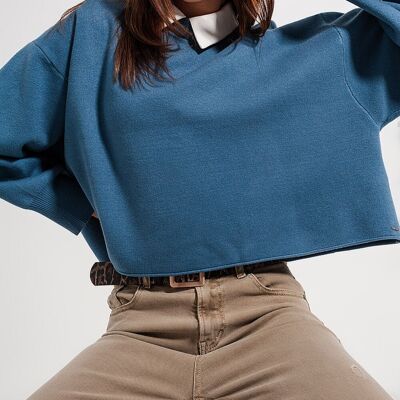 Batwing cropped jumper in navy