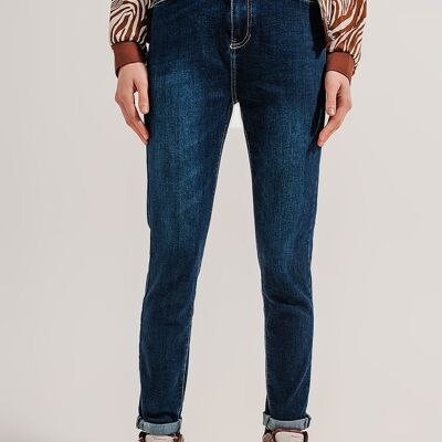 Jeans a gamba dritta in misto cotone blu medio