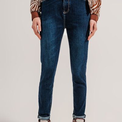 Jeans mit geradem Bein aus Baumwollmix in Mittelblau