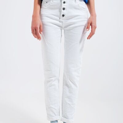 Jean skinny à boutons apparents en blanc