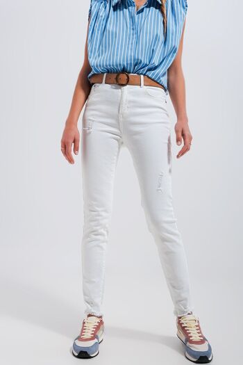 Jean skinny taille haute blanc 2