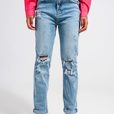 Jeans doble roto azul claro