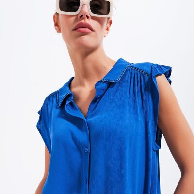 Blouse with frill sleeve in blue