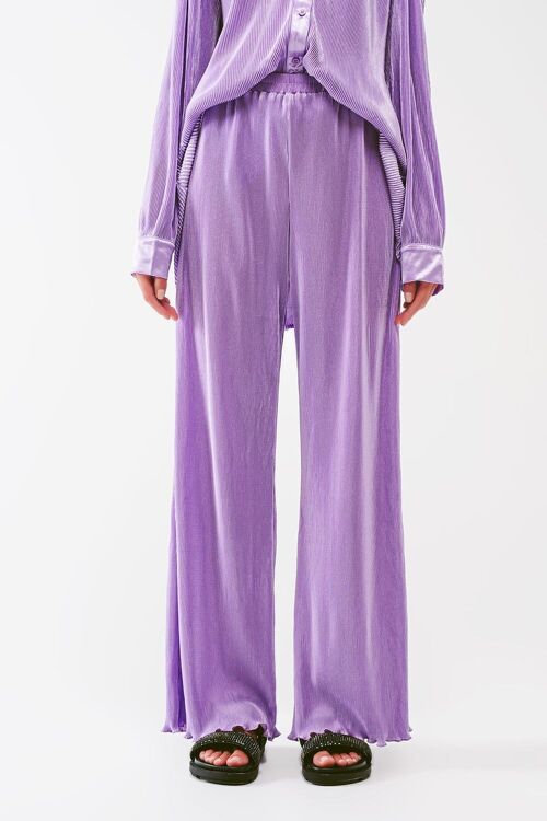 Satin Pleated Wide Leg Pants in lilac