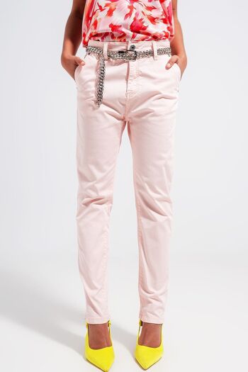 Pantalon en coton mélangé rose 1