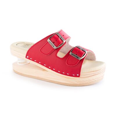 2101-A Rouge. Sandale en bois avec ressort