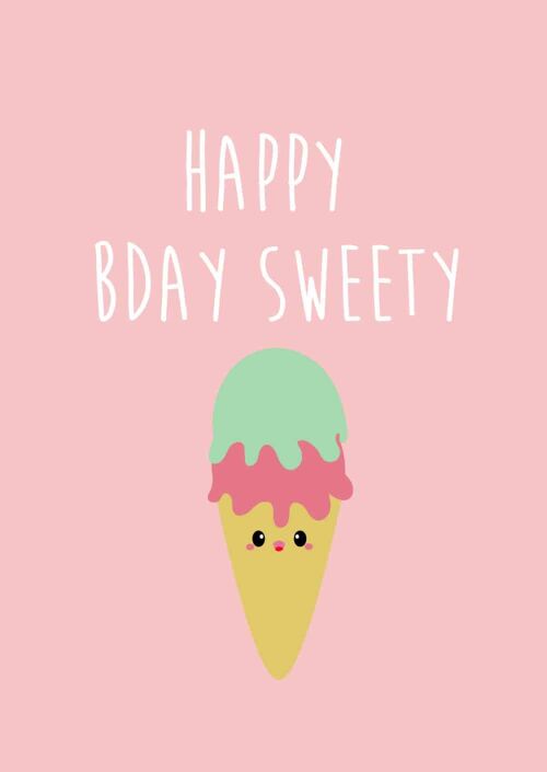 Postcard Happy Bday Sweety Ice Cream