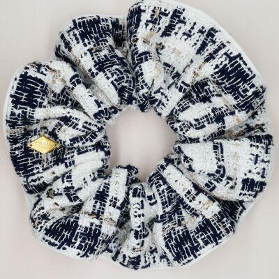 Navy blue and white tweed scrunchie - Romy