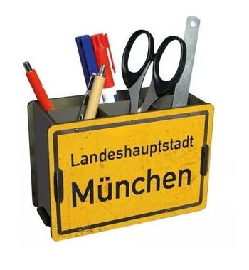 Boîte à stylos Panneau de la ville de Munich en bois | système de plug-in innovant