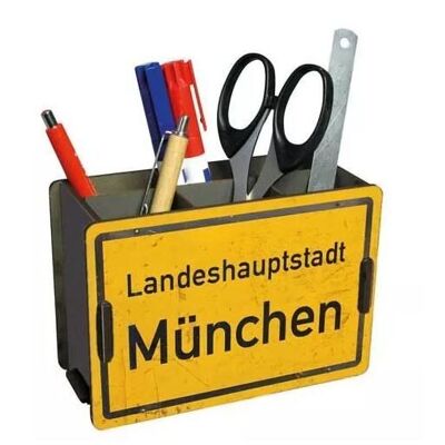 Boîte à stylos Panneau de la ville de Munich en bois | système de plug-in innovant
