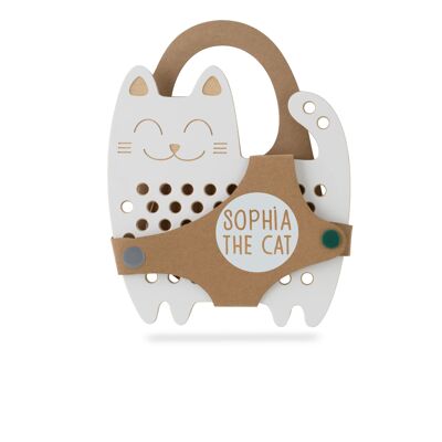 Sophia the Cat, juguete de cordones de madera, Montessori, juguete educativo