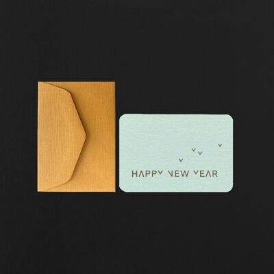 Mini carte HAPPY NY oiseaux + mini enveloppe moutarde