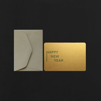 Mini tarjeta FELIZ AÑO NUEVO dorada + mini sobre de guijarros
