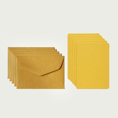 PACK OF 5 MINI PLAIN CARDS AND 5 MINI ENVELOPES - banana and mustard