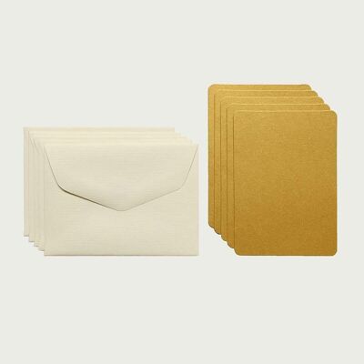PACK OF 5 MINI PLAIN CARDS AND 5 MINI ENVELOPES - gold and white