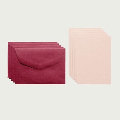 PACK OF 5 MINI PLAIN CARDS AND 5 MINI ENVELOPES - peach and burgundy