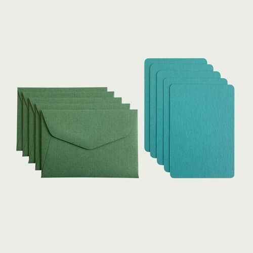 PACK DE 5 MINI CARTES UNIES ET 5 MINI ENVELOPPES - menthe et mousse