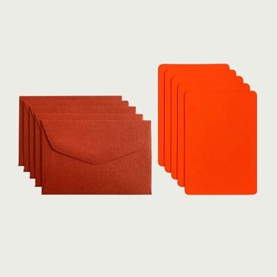 PACK OF 5 MINI PLAIN CARDS AND 5 MINI ENVELOPES - fluorescent orange and rust