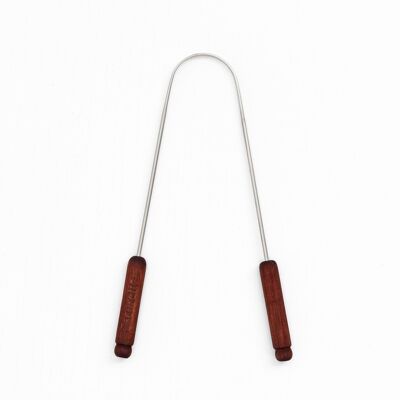 Tongue scraper in wood and stainless steel - Mahogany color