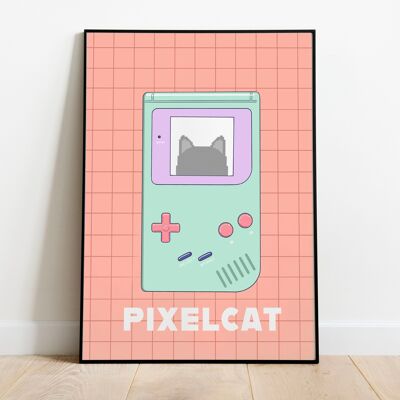 Póster de gato pixelado A5, A4, A3