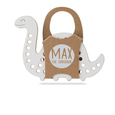 Max el dinosaurio juguete de cordones de madera, Montessori, juguete educativo