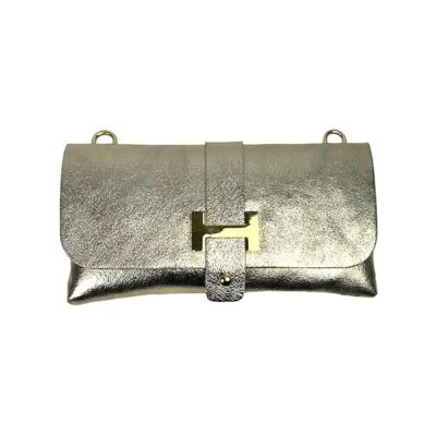 Leather Bag with Shiny Effect and Removable Chain Handle