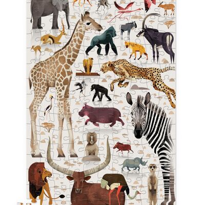 Puzzle in scatola di metallo - 150 pezzi - Animali africani - 6a+