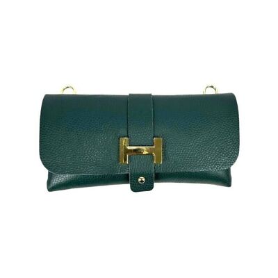 Women's Grain Leather Bag with Chain Handle and Button Closure