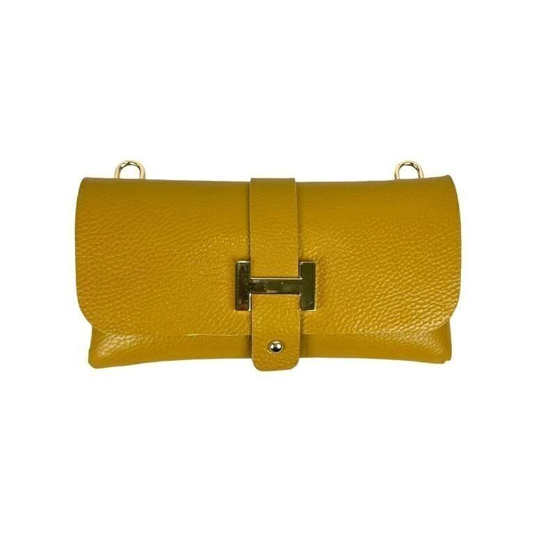 Borsa da donna in pelle fiore con manico a catena e chiusura con bottone