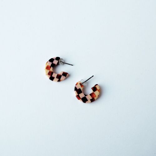 Honey Checker Super Mini Hoop Earrings- acetate resin checker pattern hoop earrings