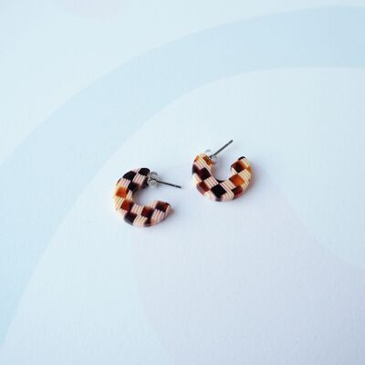 Honey Checker Super Mini Hoop Earrings- checker pattern acetate resin hoops