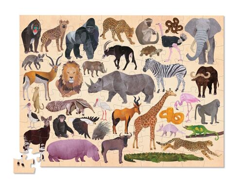 Puzzle 36 animaux - 100 pièces - Animaux de la savane - 5a+