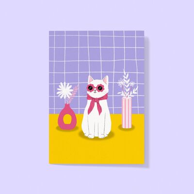 Postkarte und Poster Katze mit Brille A6, A5