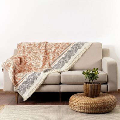 Dolce Paisley Cotton Throw | Burnt Orange and Smoke | 150 x 210 cm