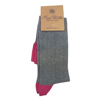 Miss Medium Gray-Fuchsia Ribbed High Top Socks