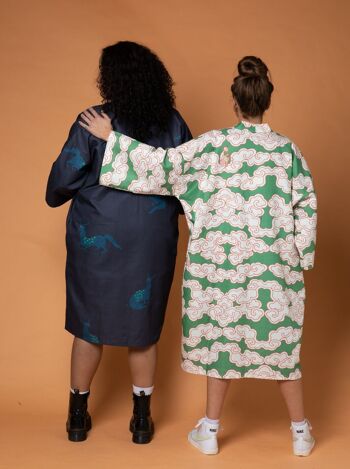 Kimono nuages verts en coton bio et lin 3