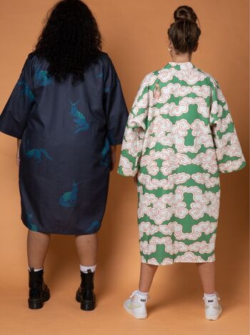 Kimono nuages verts en coton bio et lin 4