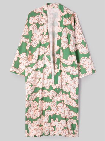 Kimono nuages verts en coton bio et lin 6