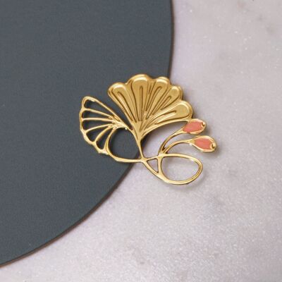 magnetic brooch "art nouveau" - coral leaf