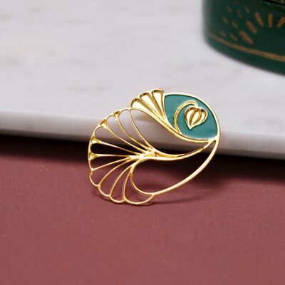 magnetic brooch "art nouveau" - emerald palmette