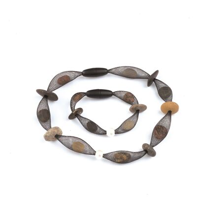 Tenerife bracelet black, natural colored pebbles
