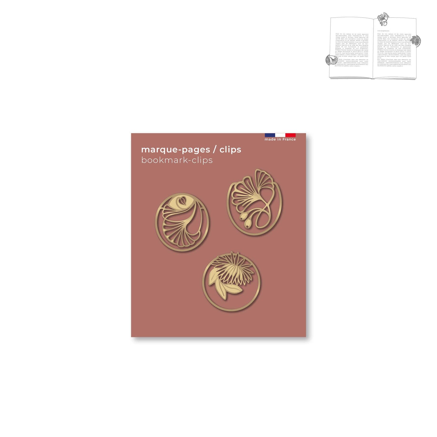 set di 3 segnalibri con clip in metallo - "palmette" art nouveau