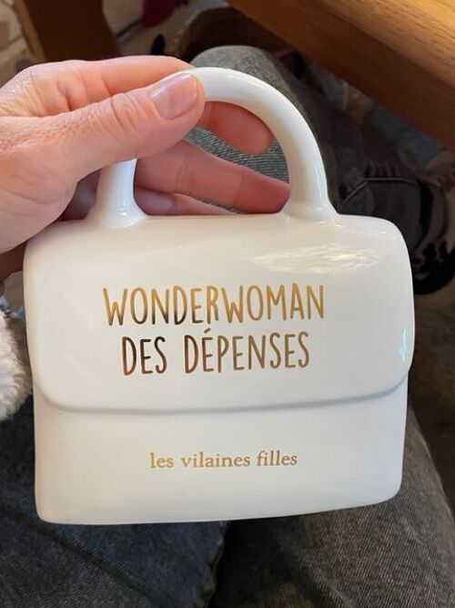 Idée cadeau : Tirelire sac à main Blanc Wonderwoman des dépenses