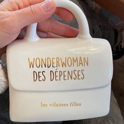 Gift idea: White Wonderwoman handbag money box for spending