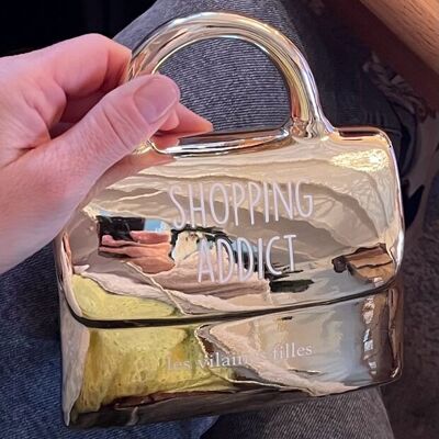 Geschenkidee: Goldene Handtasche Sparschwein Shoppingsüchtig
