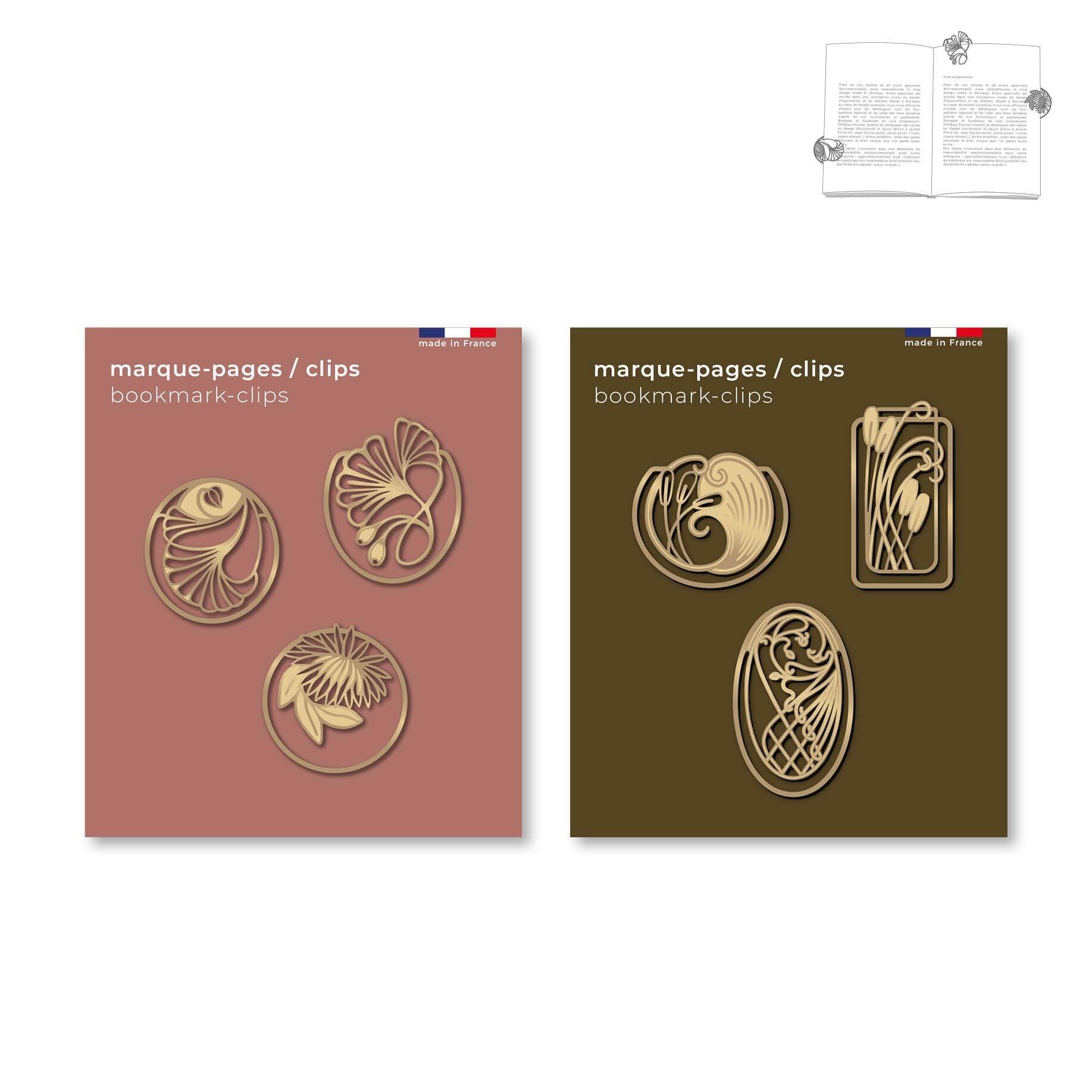 Sortiment mit 6 Sets mit je 3 Metallclip-Lesezeichen – Jugendstil