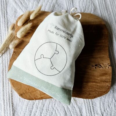 Lot de 12 puzzles en bois dans un sac en toile - Animaux