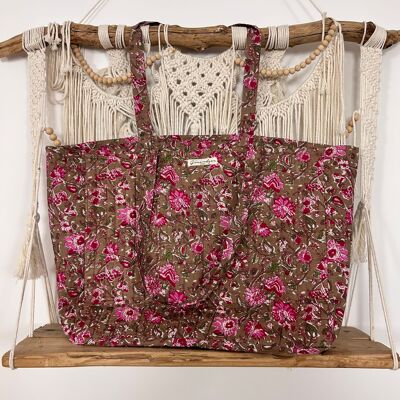 Brown and pink maxi tote bag
