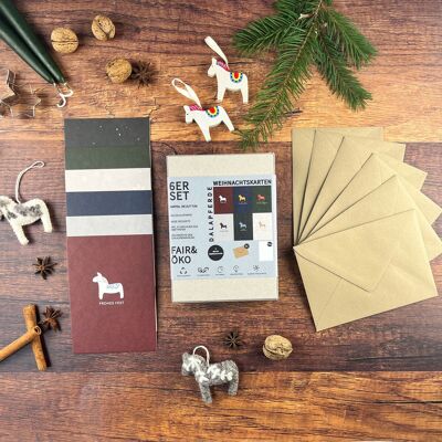 Christmas cards set of 6 Dala horses - produced fairly, ecologically and sustainably